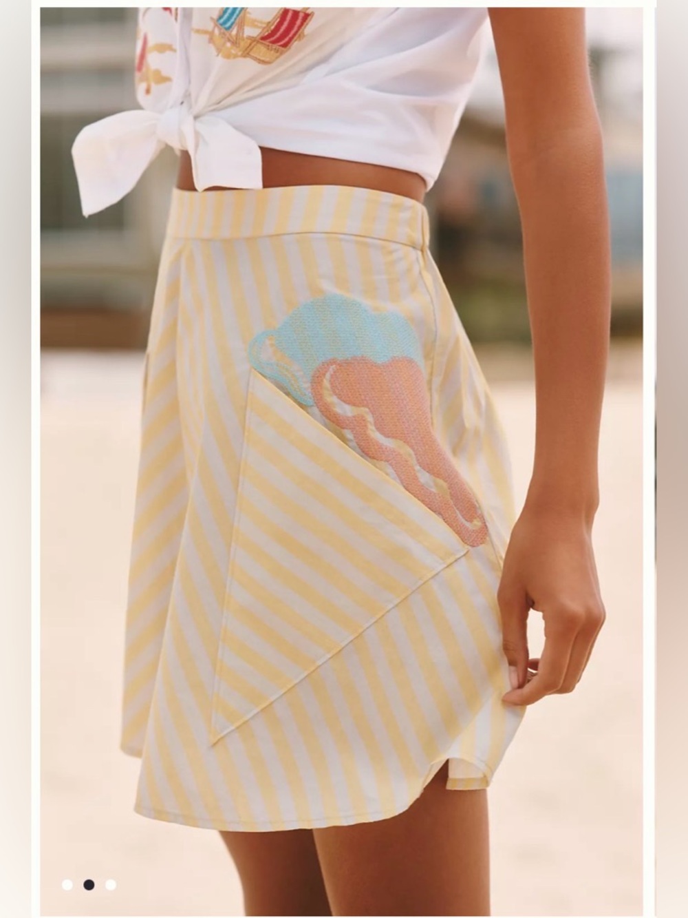 NEW ANTHROPOLOGIE Celandine Cotton Embroidered Yellow And Blue Stripe Skirt Sz S